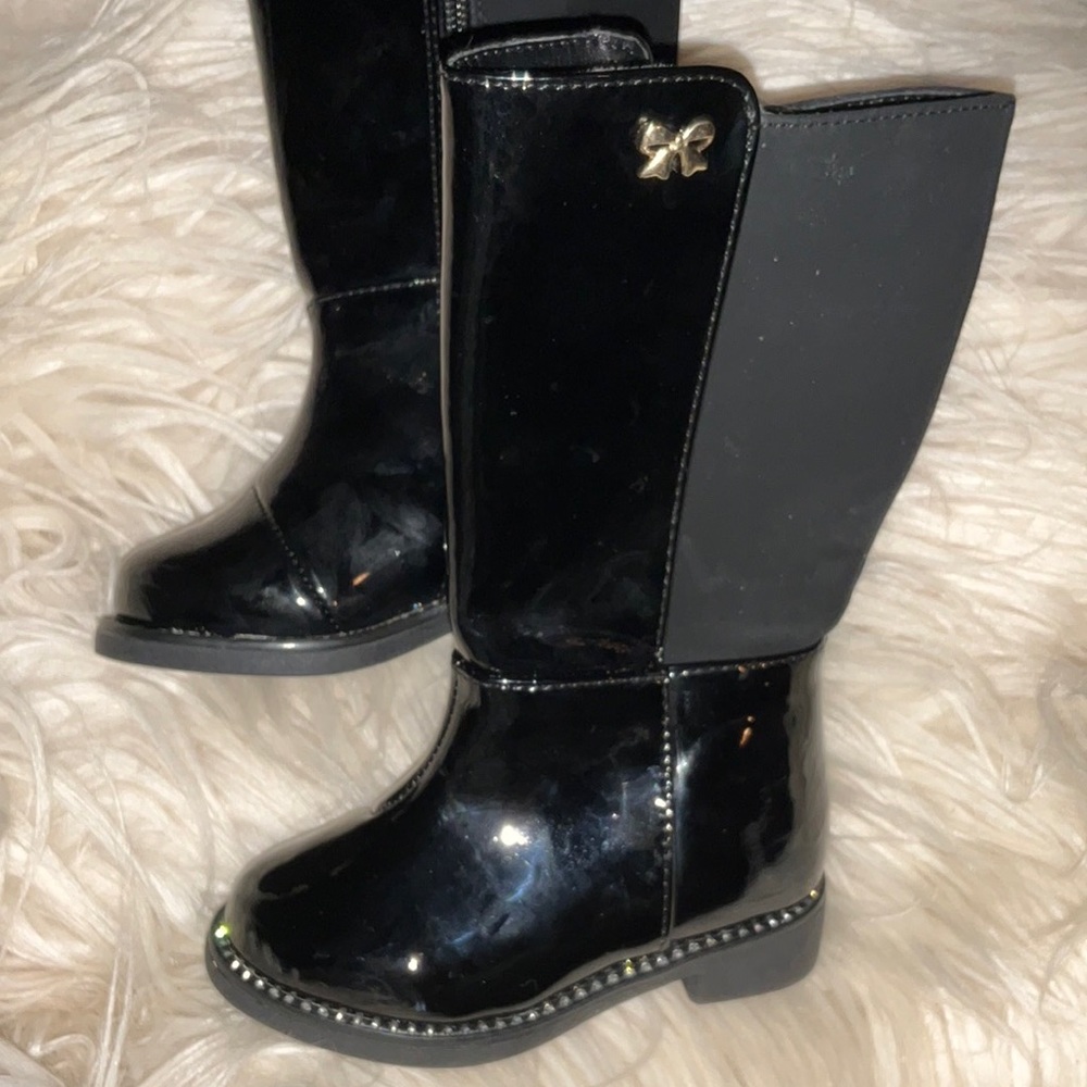 Black Patent Leather Rhinestone Riding Boots - Picture 6 of 6